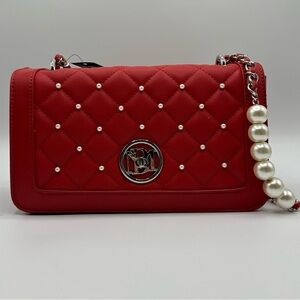 BADGLEY MISCHKA MSRP $129 Bright Red Crossbody With Pealrs & Round Letter Lock